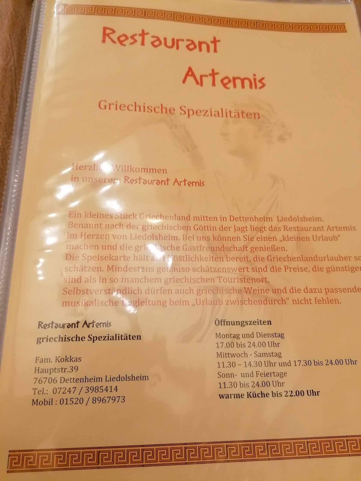 Speisekarte Von Artemis Restaurant Dettenheim Hauptstra E