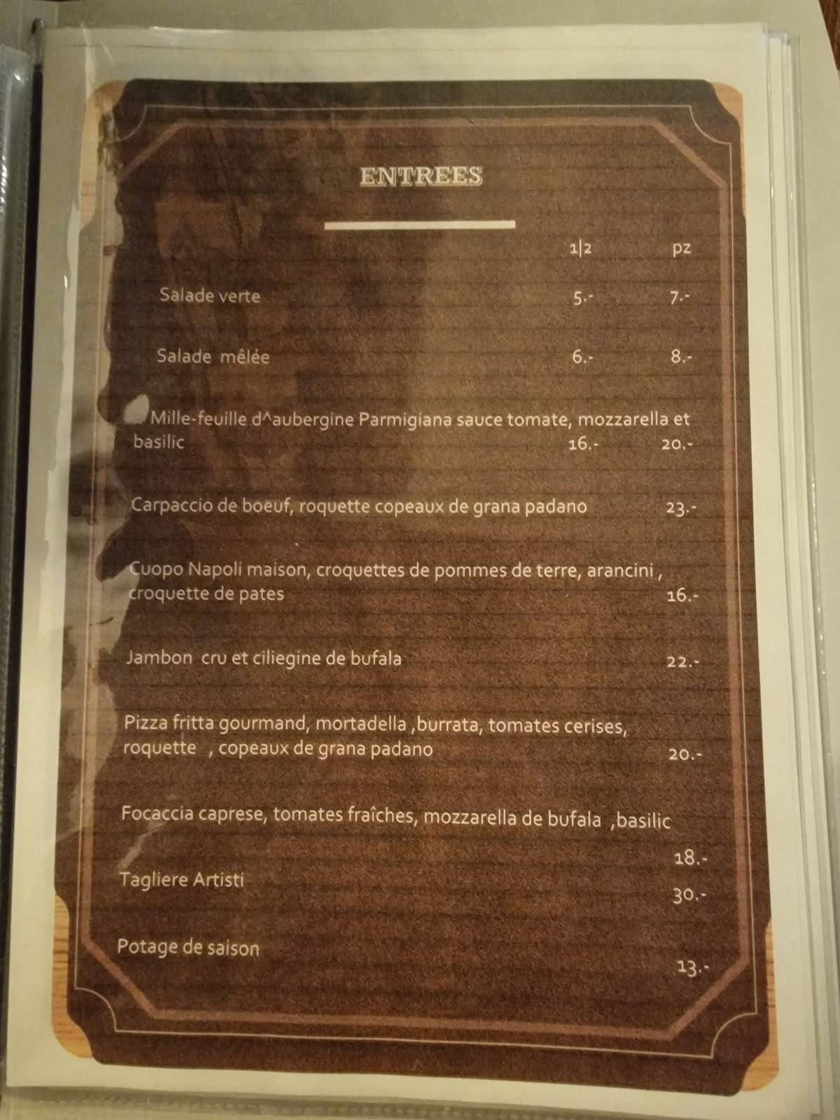 Menu da Artisti Pizza & Brace, Conthey