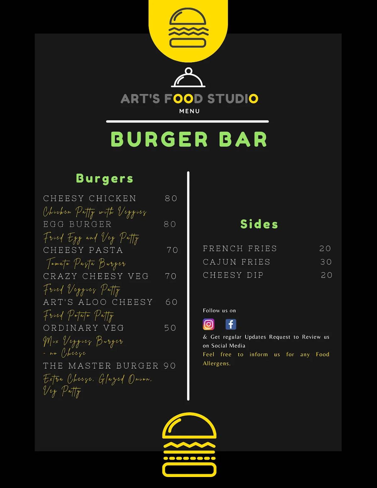 Art's Food Studio menu