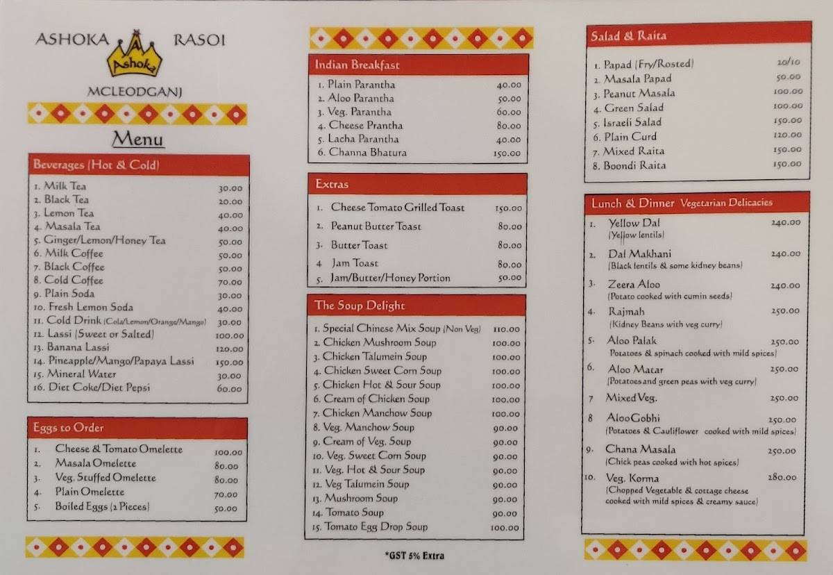 Ashoka Restaurant menu