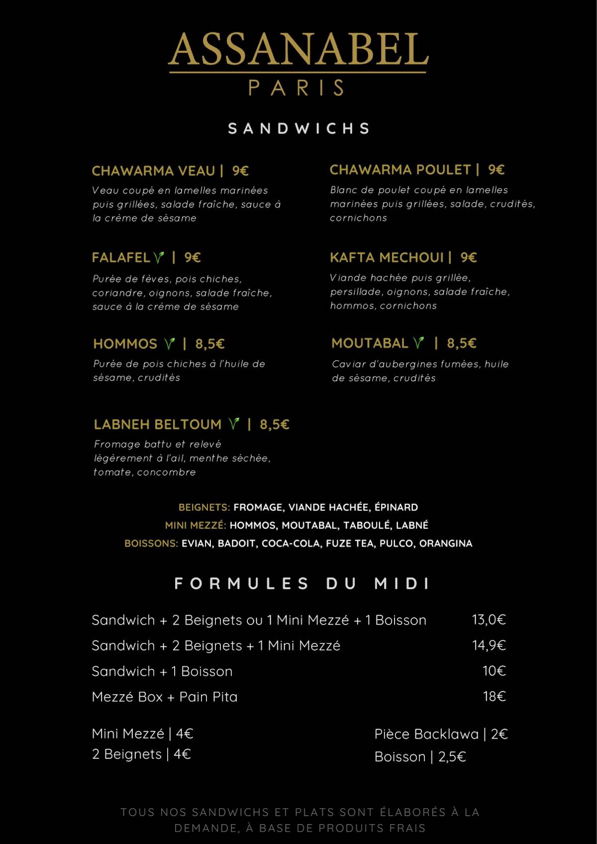 Menu de Assanabel Saint-Germain-des-Prés