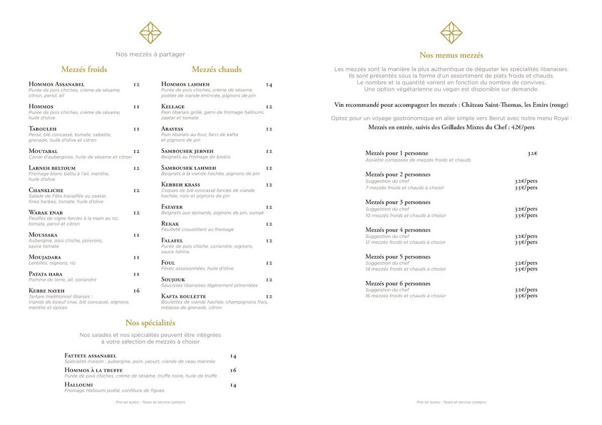 Menu de Assanabel Saint-Germain-des-Prés