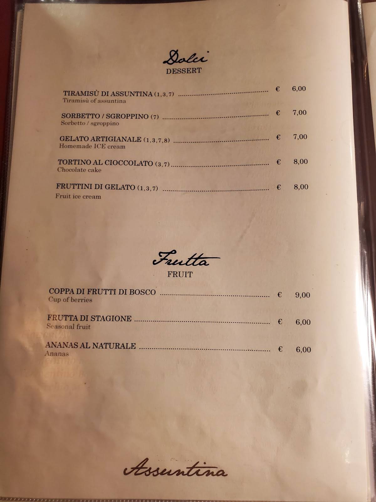 Menu di Assuntina 
