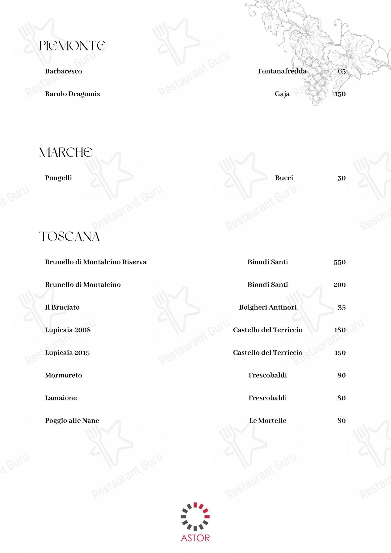 Menu per Astor pub & bar