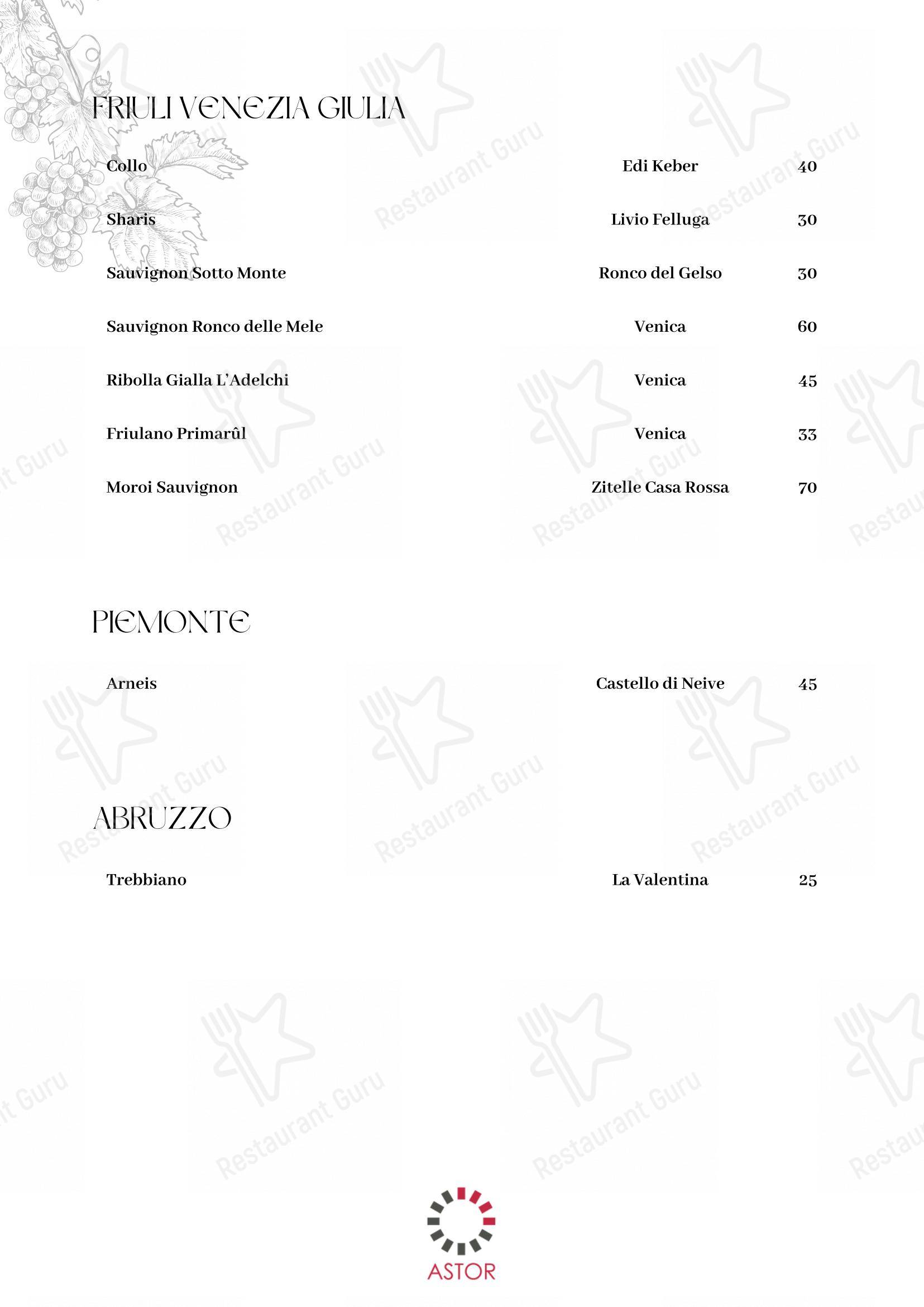 Astor in Belluno - Menu