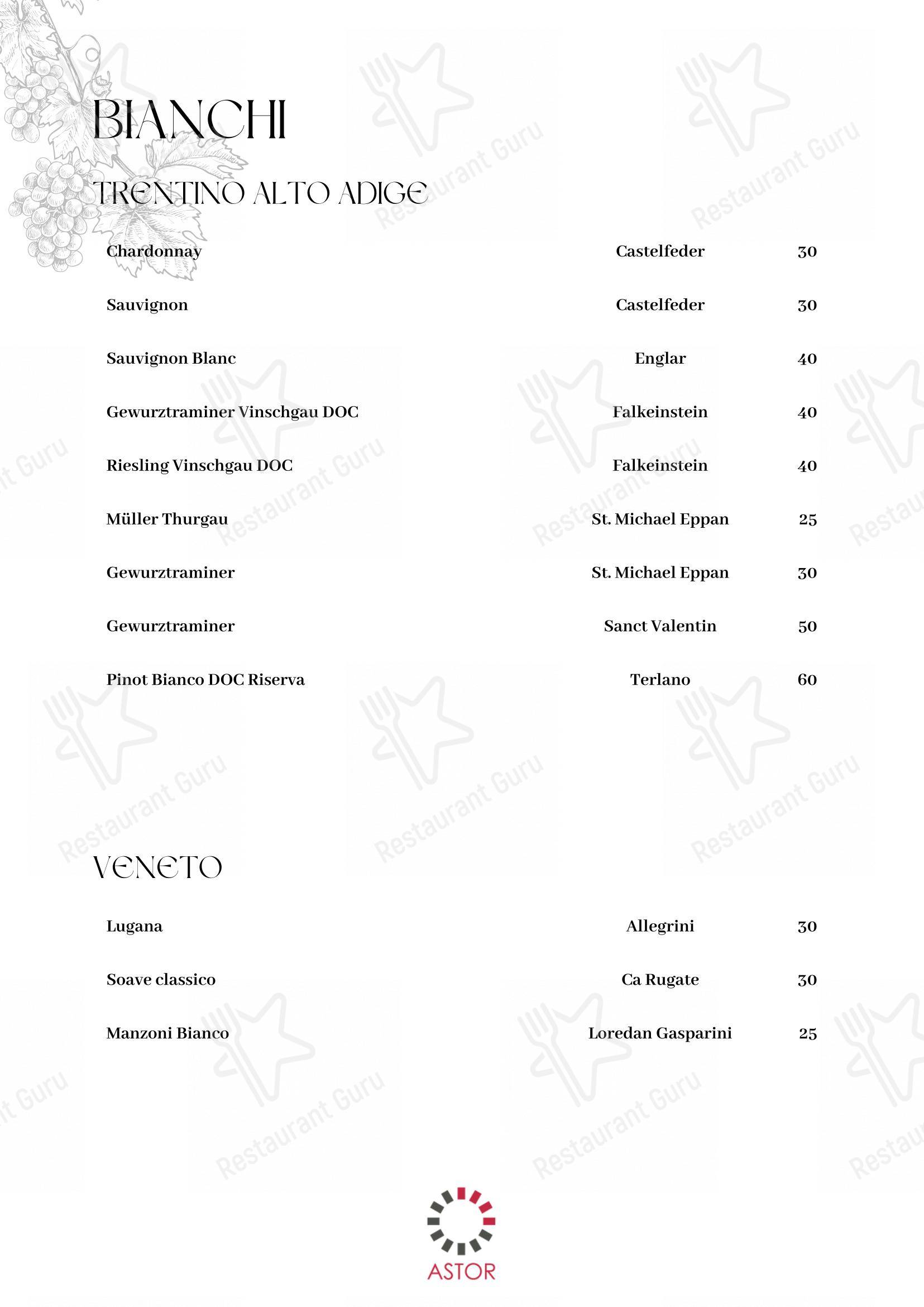 Menu per Astor pub & bar