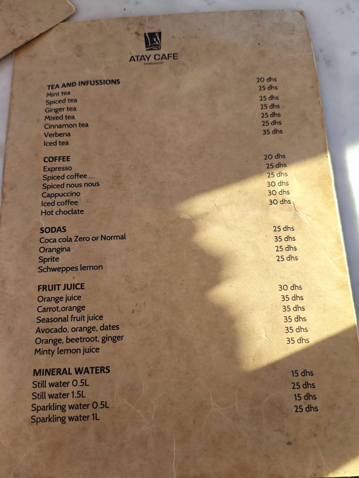 Menu de Atay Cafe