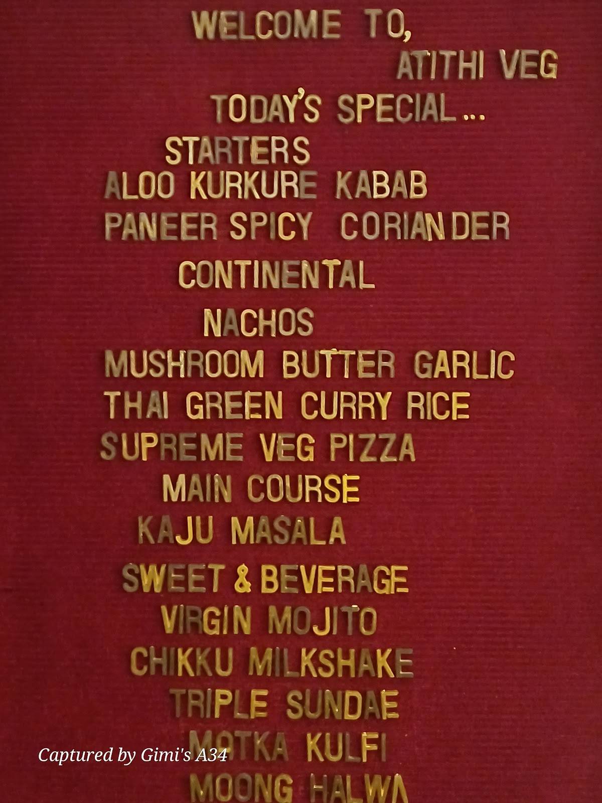 Atithi - veg menu