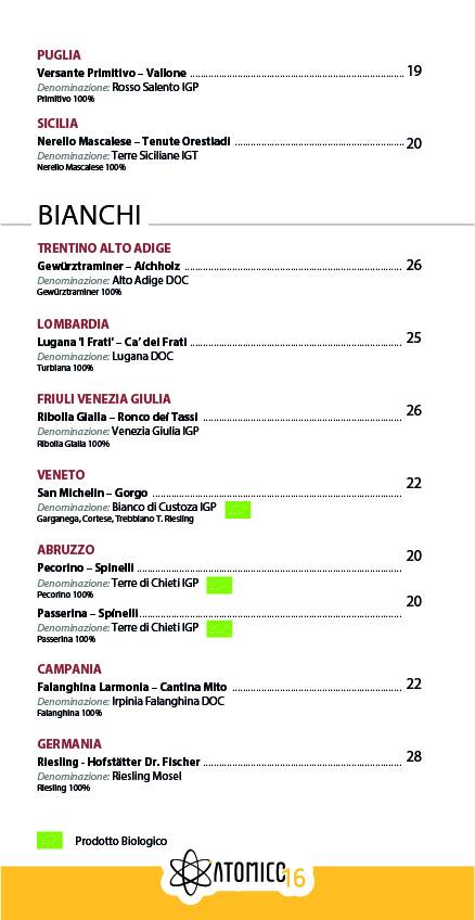 Menu di Atomico 16 