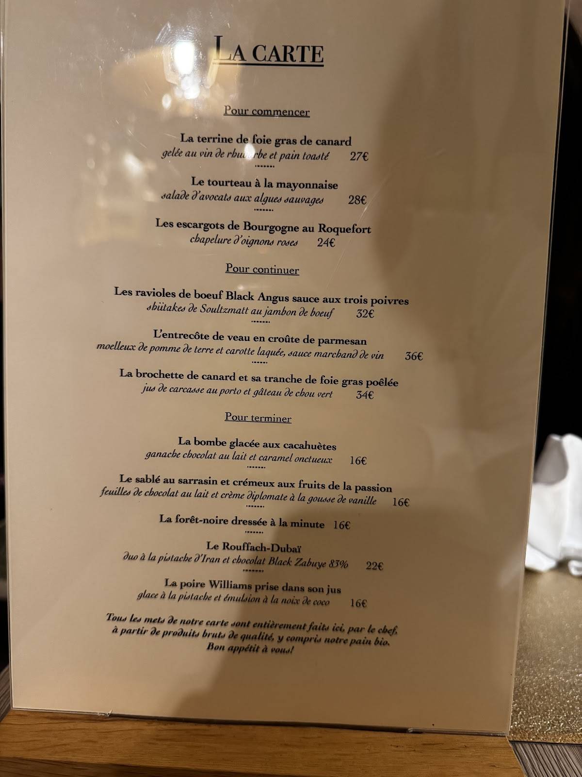 Menu de Les Trois Colonnes