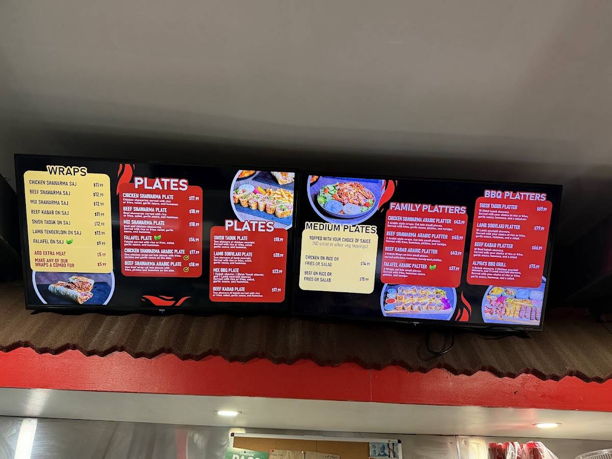 Menu de Alpha’s Shawarma (598 Queen St.)