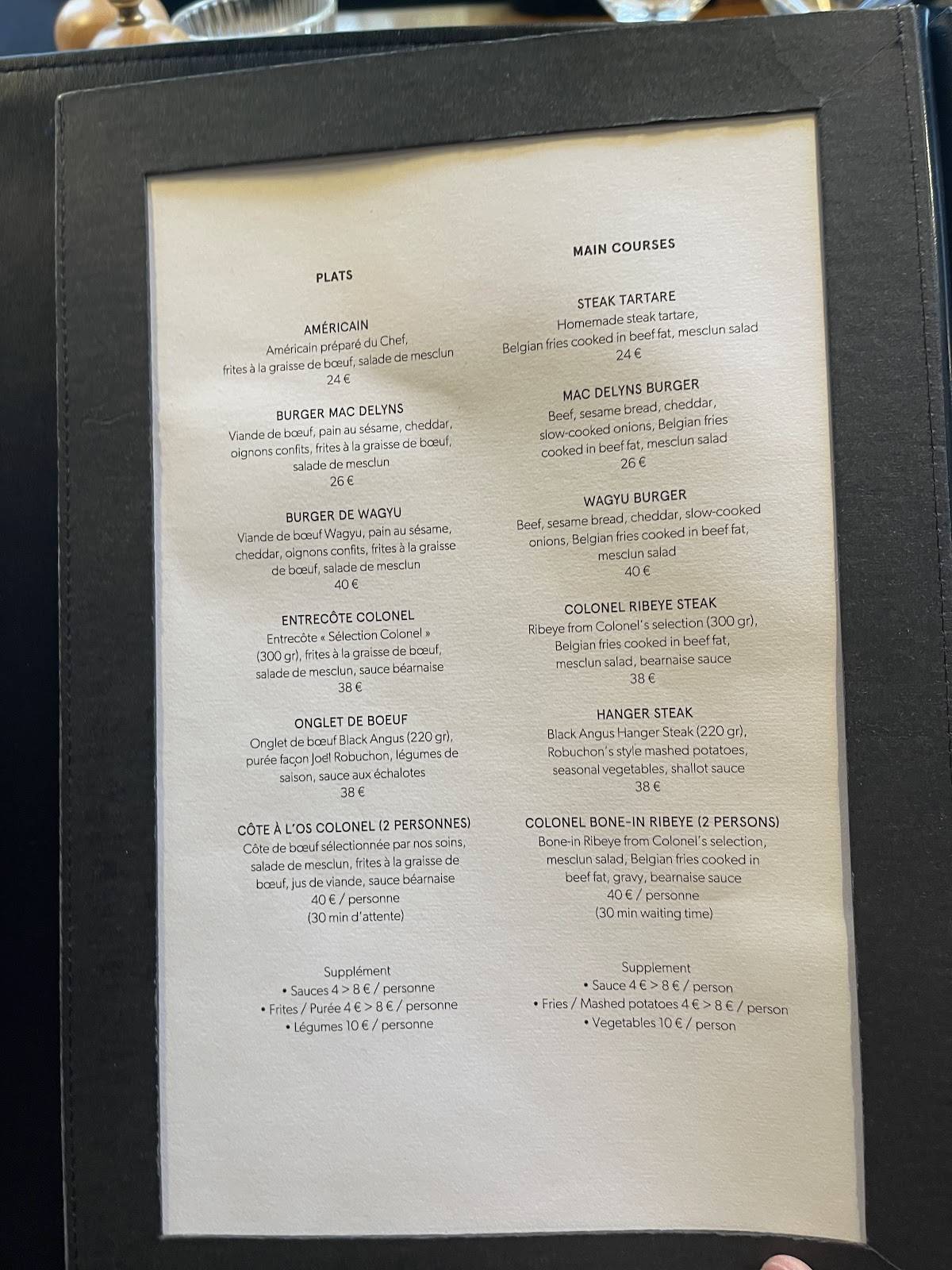Menu de Colonel
