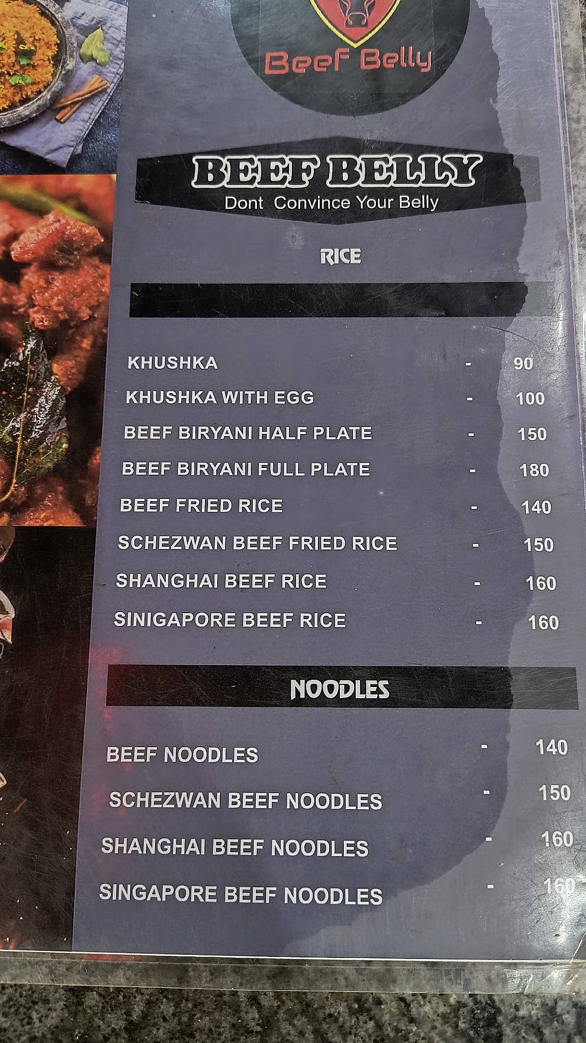 BEEF BELLY menu