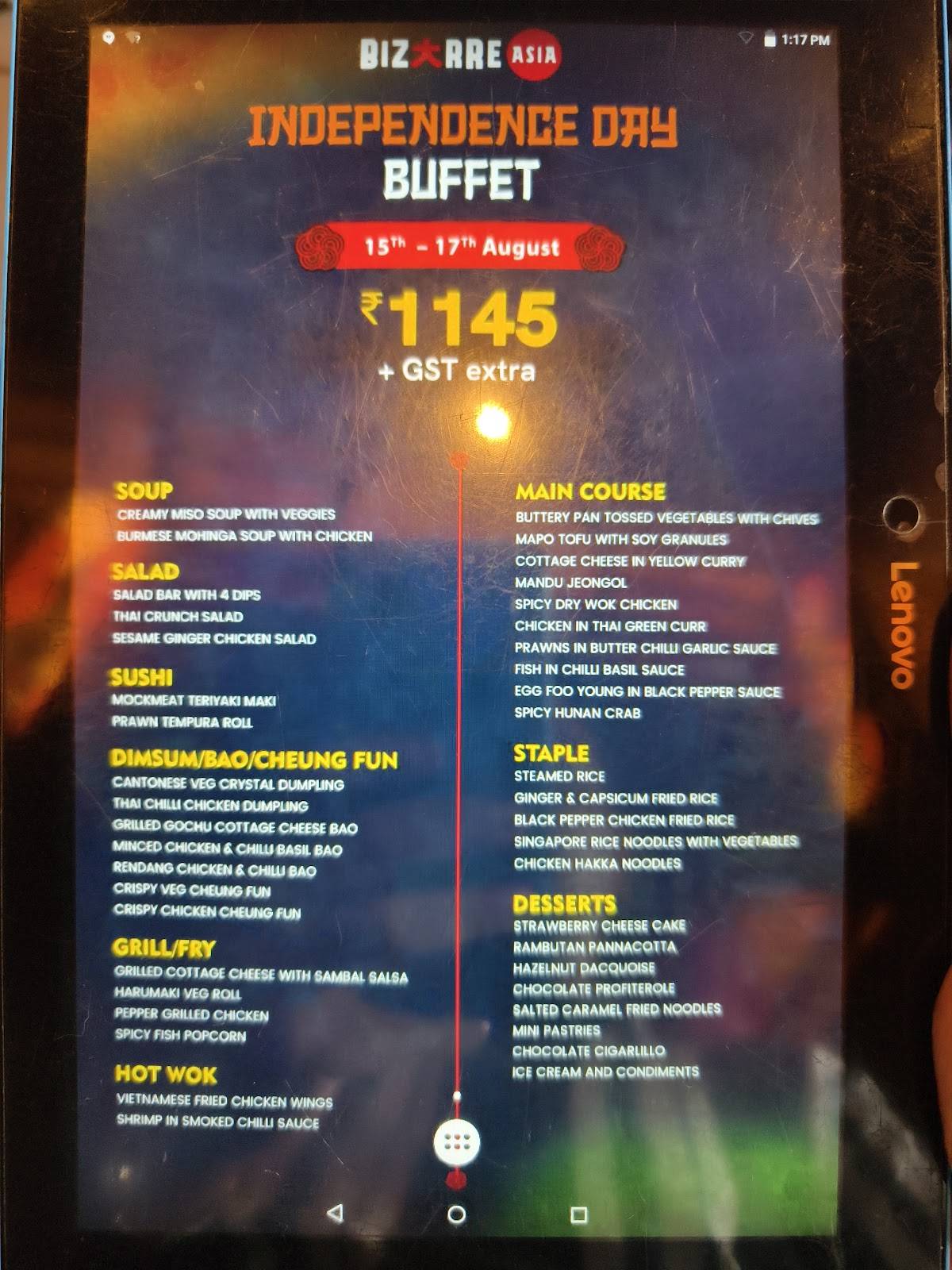 BIZARRE ASIA menu