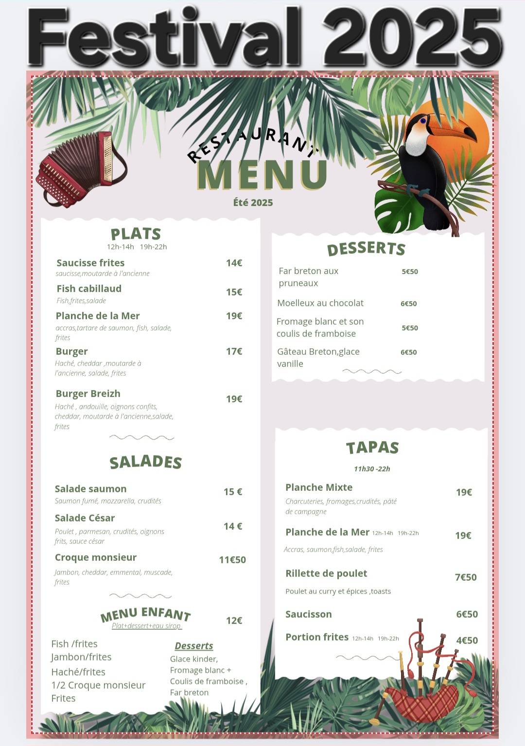 Menu de BOSSA Lorient