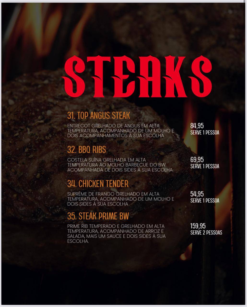 BW Steaks & Burgers cardápio