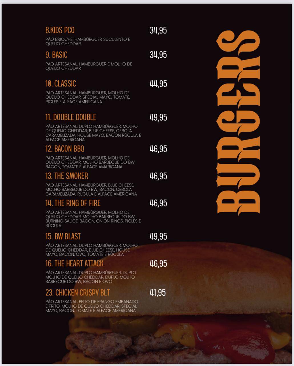BW Steaks & Burgers cardápio