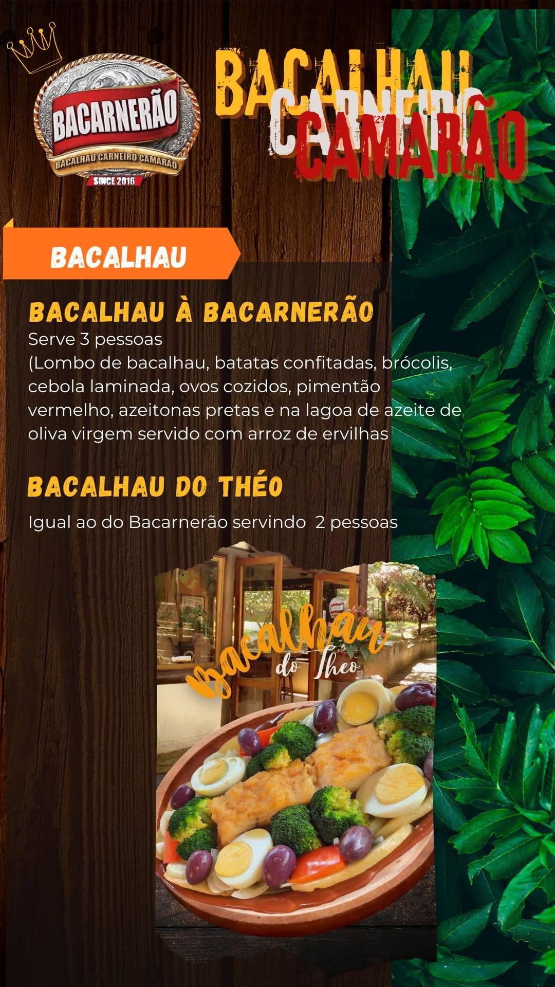 Bacarnerão cardápio