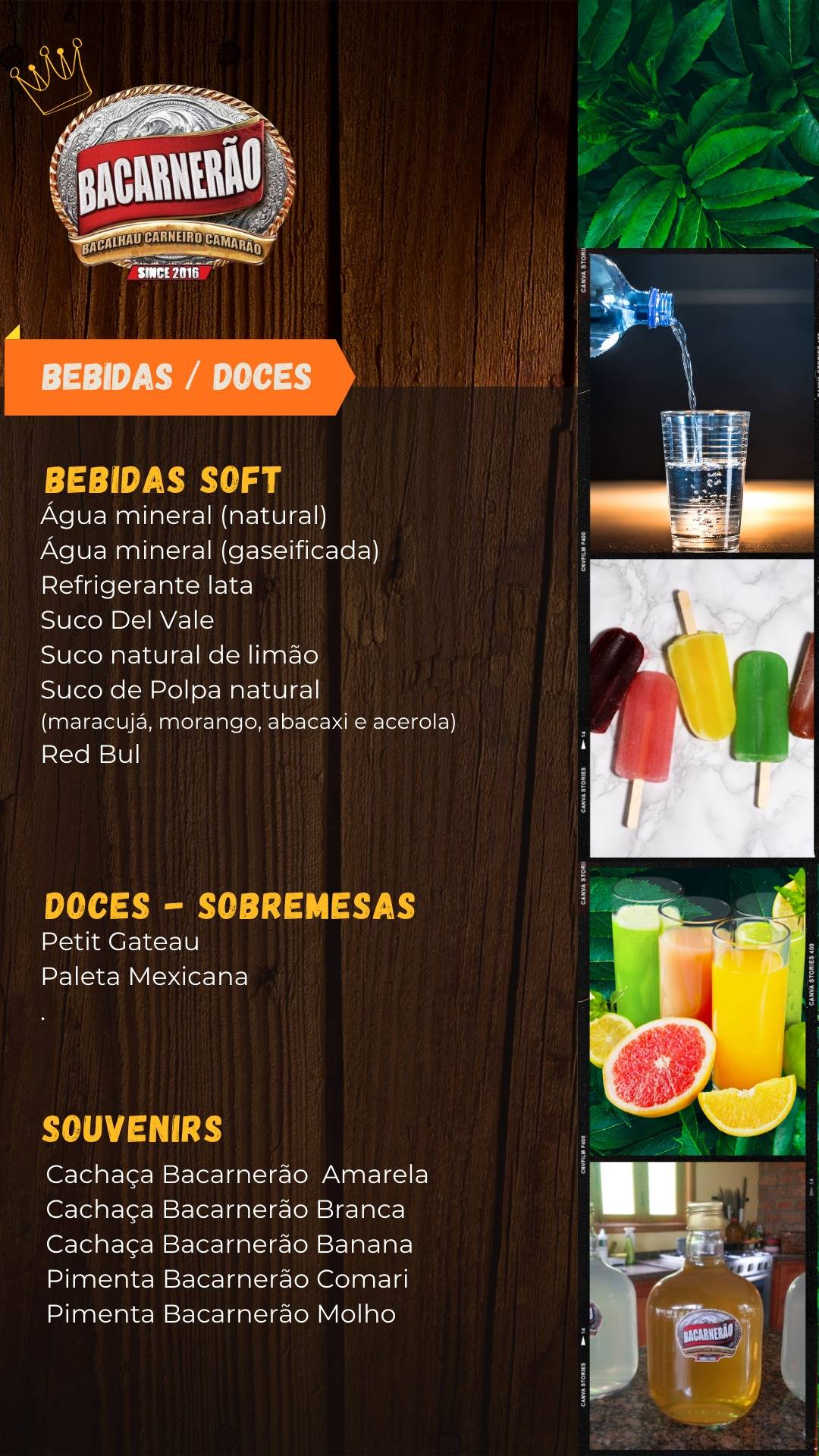 Bacarnerão cardápio