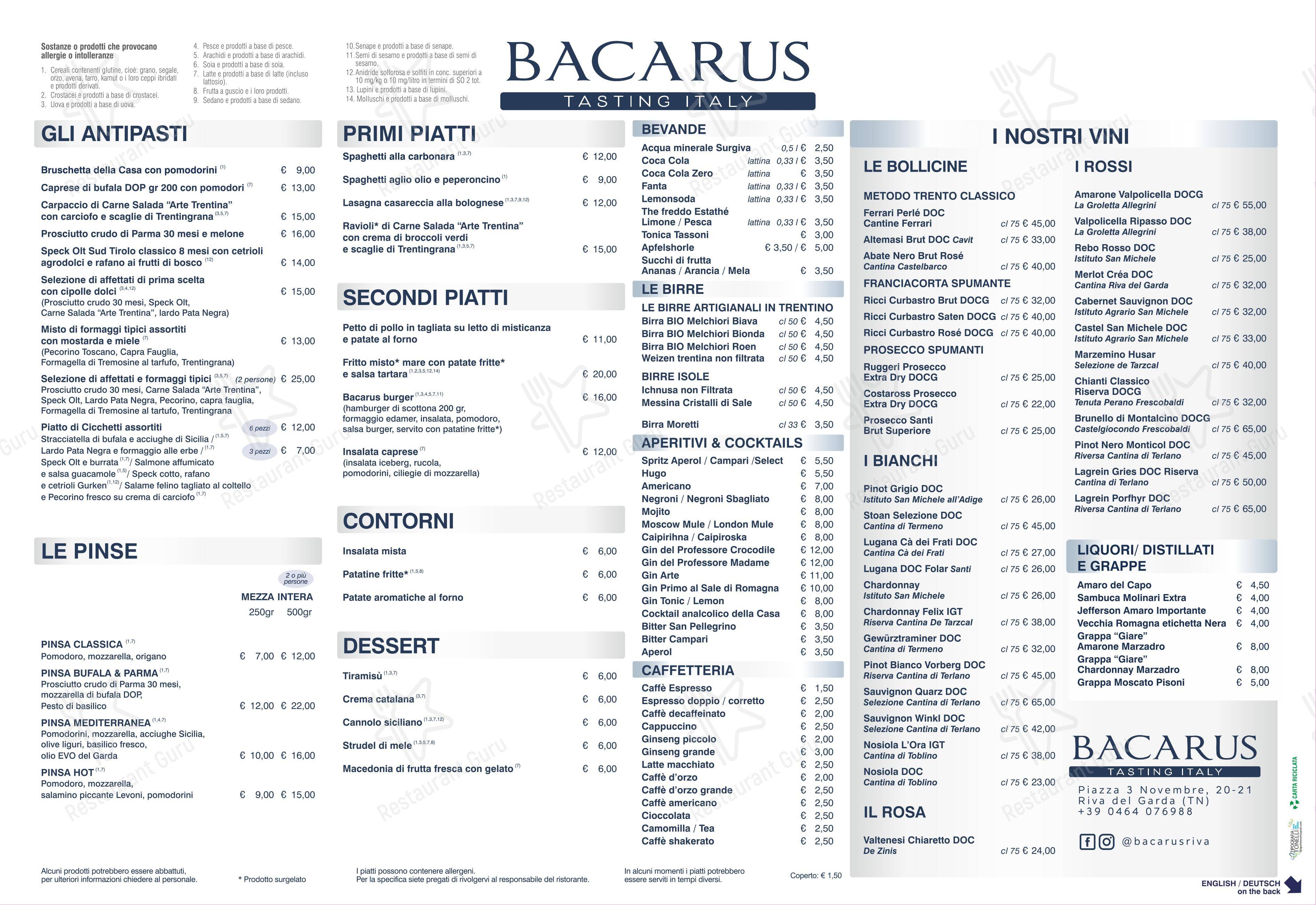 Menu per Bacarus - Tasting Italy ristorante