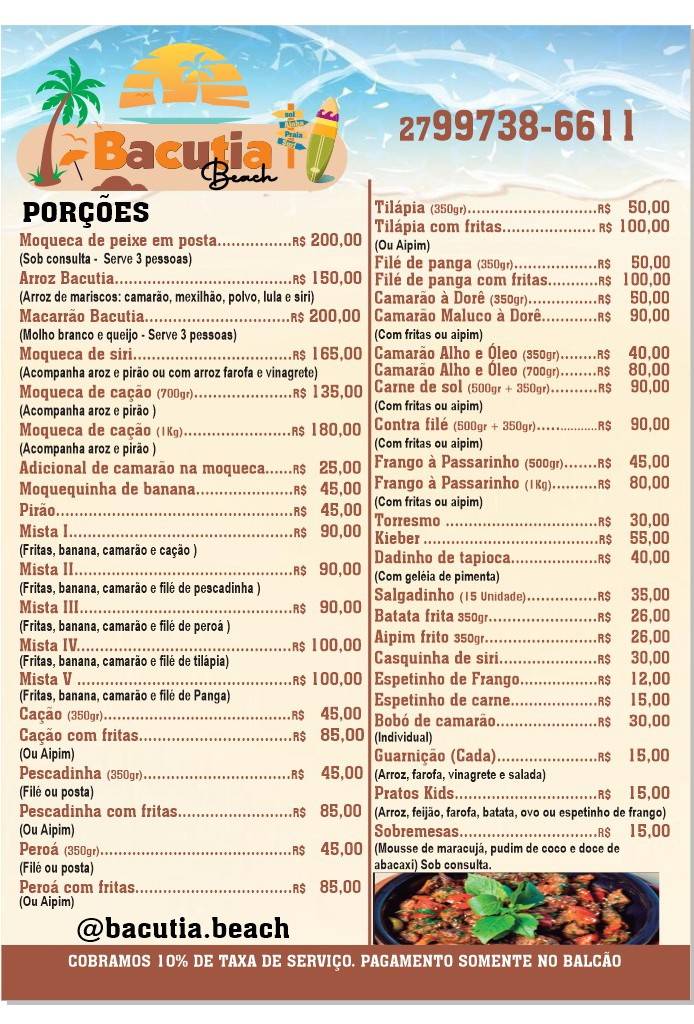 Bacutia Beach cardápio