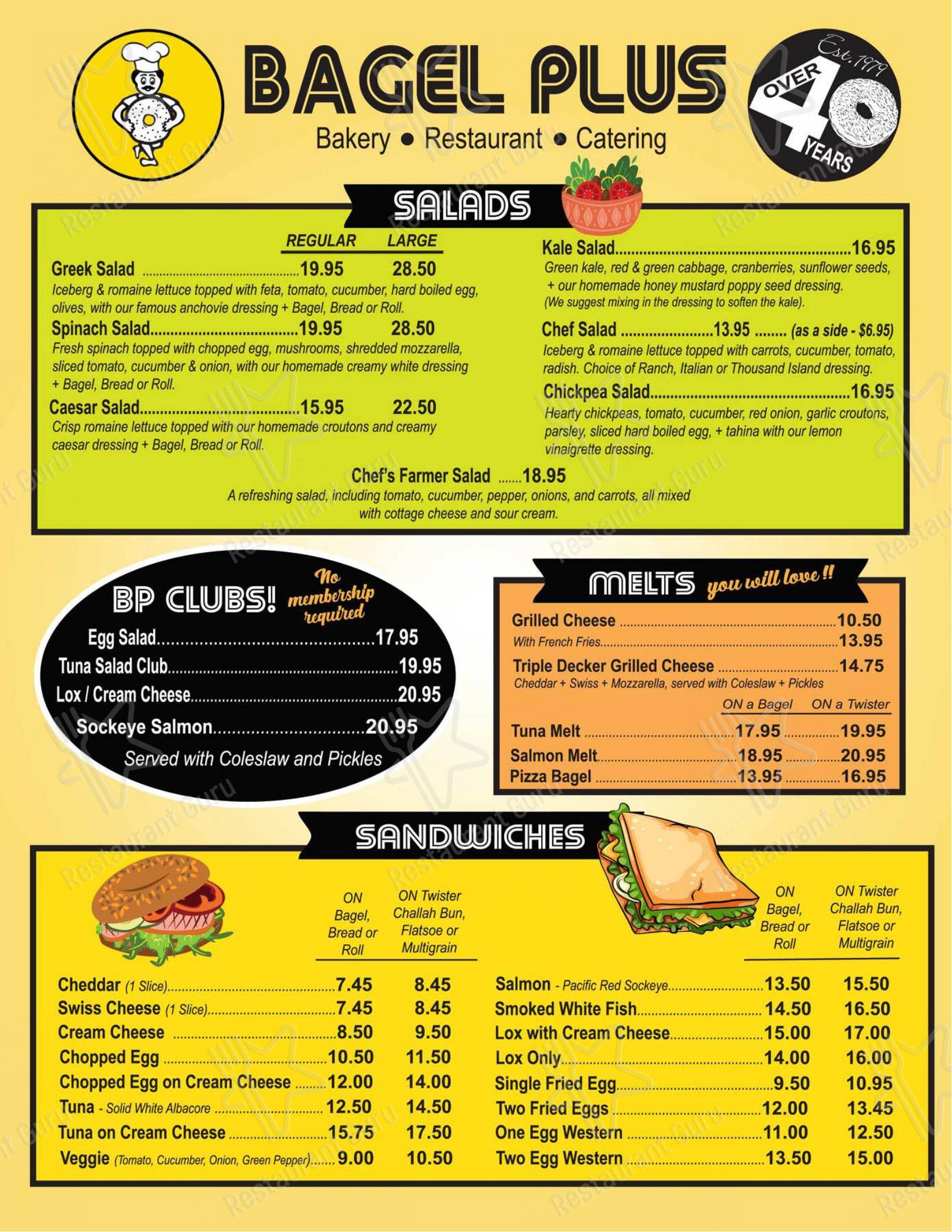 Menu bar pour Bagel Plus restaurant