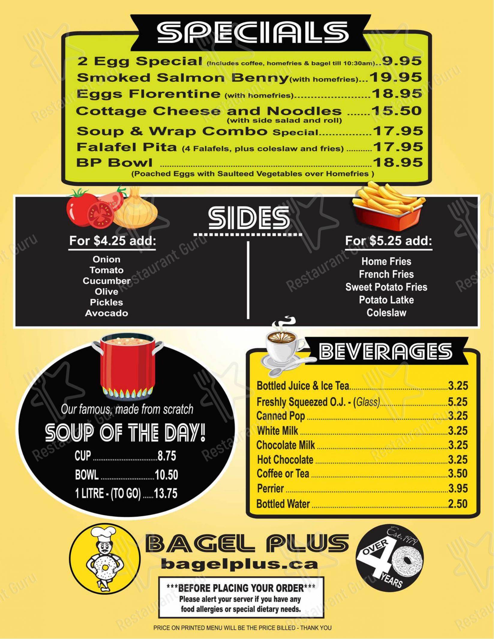 Bagel Plus dans Toronto - Menu bar