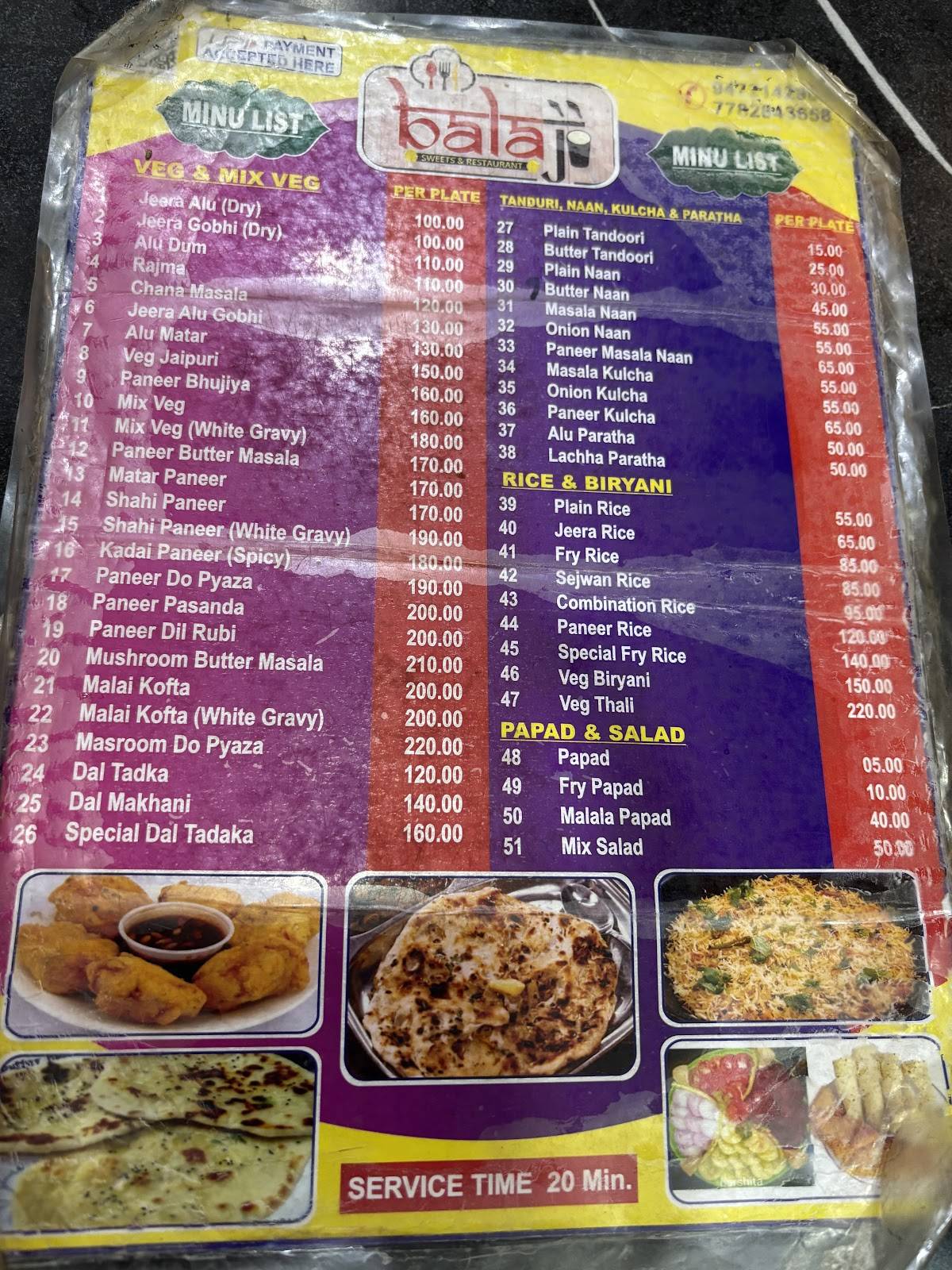 Balaji Restaurant menu