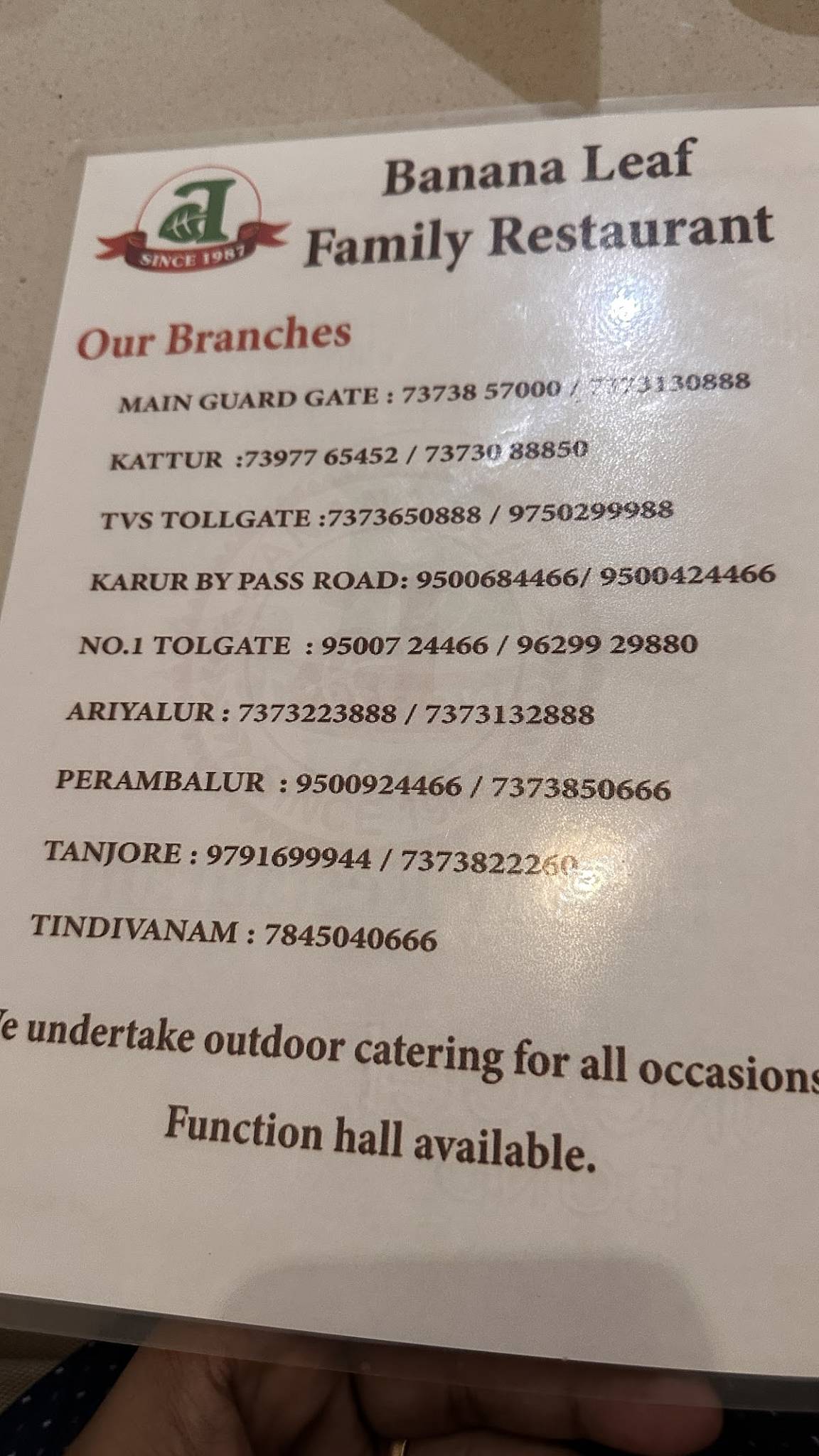 Banana Leaf Highland Restaurant menu