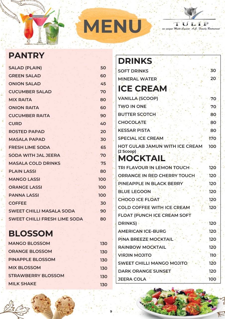 Tulip Restaurant menu