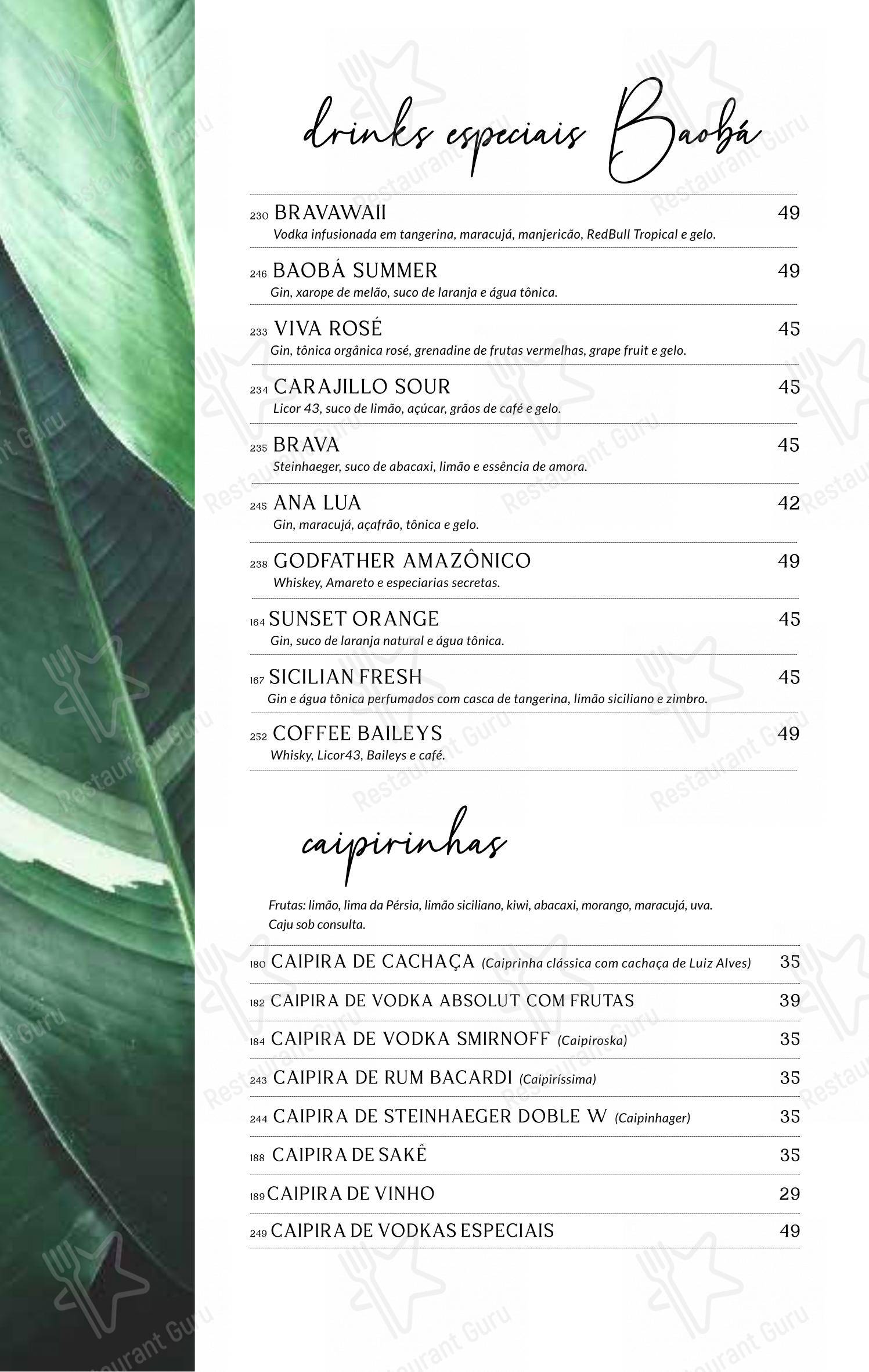 Baobá Bar e Restaurante em Itajaí - Menu