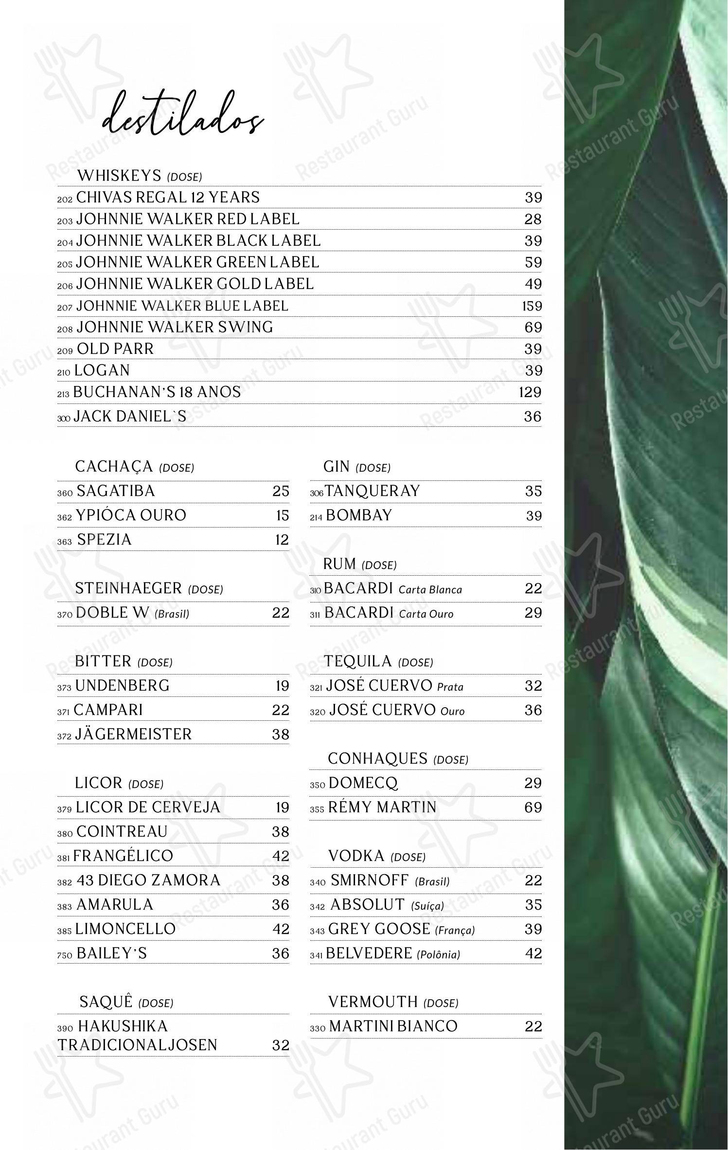Menu para Baobá Bar e Restaurante em Itajaí