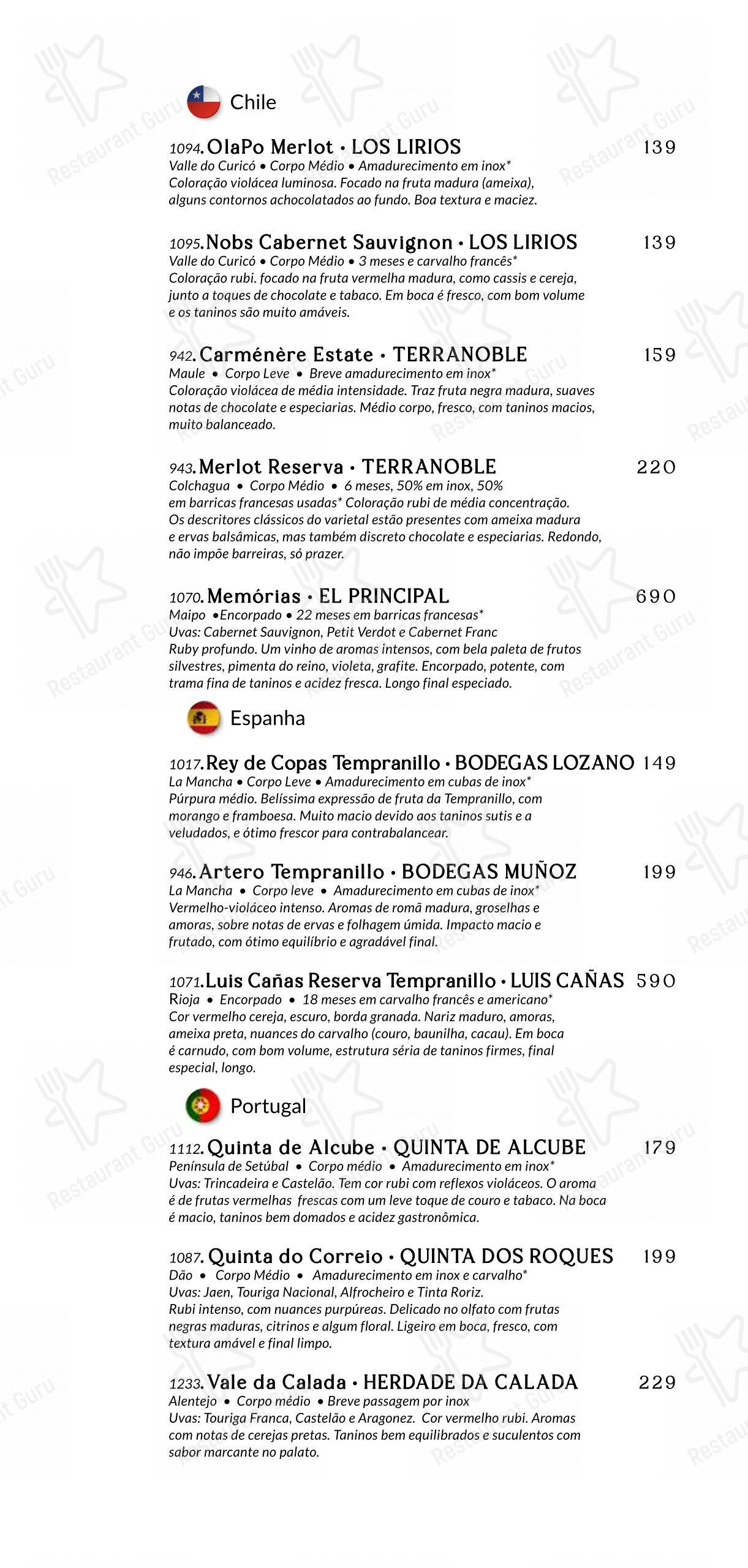 Menu bar para Baobá Bar e Restaurante restaurante