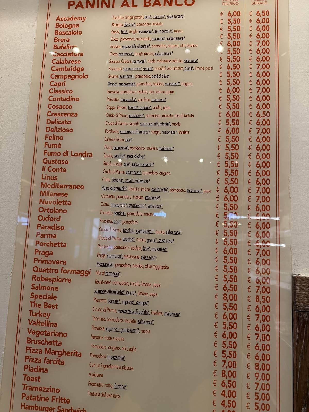 Menu di Bar Brera 
