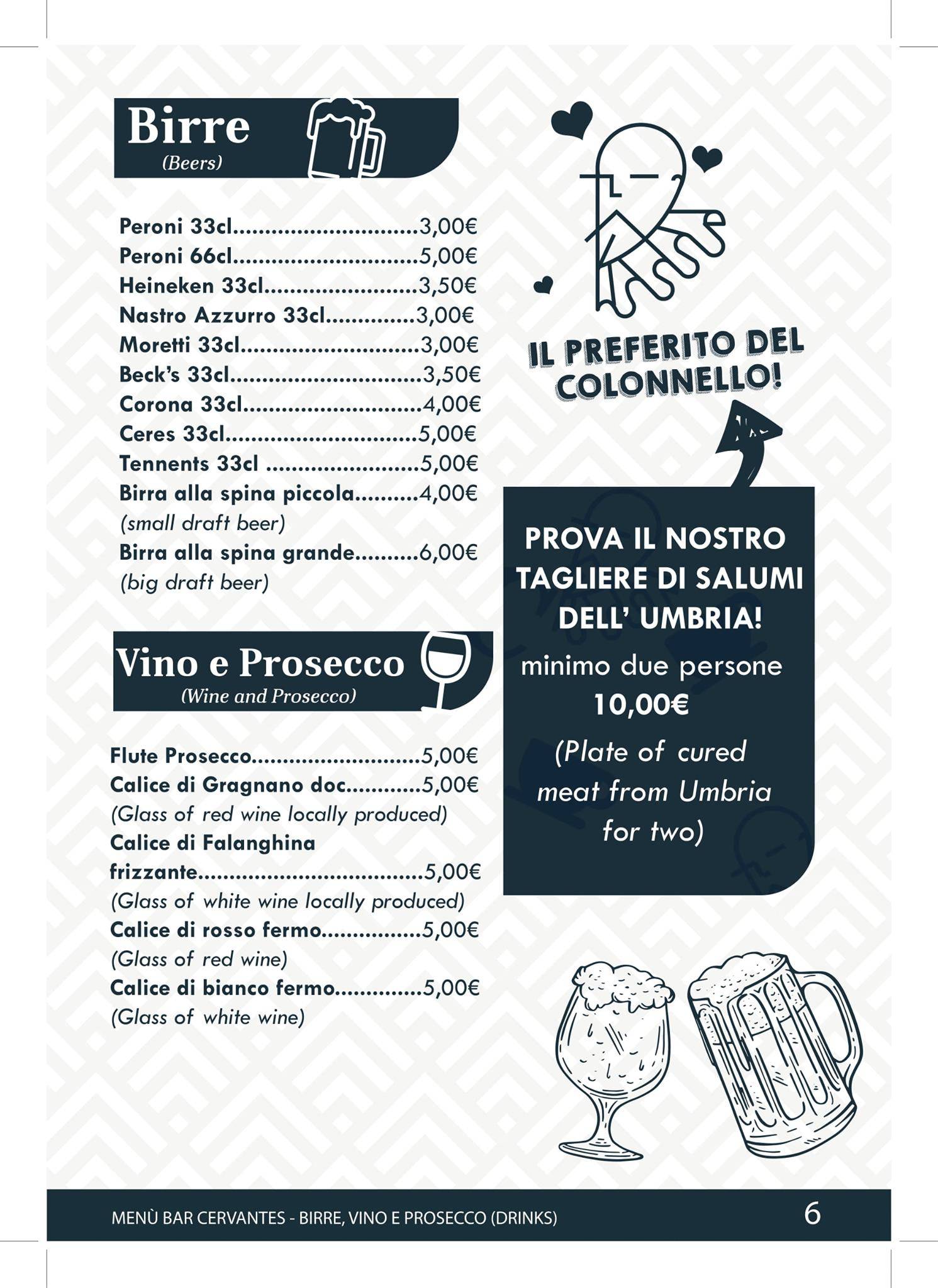 Menu di Bar Cervantes 