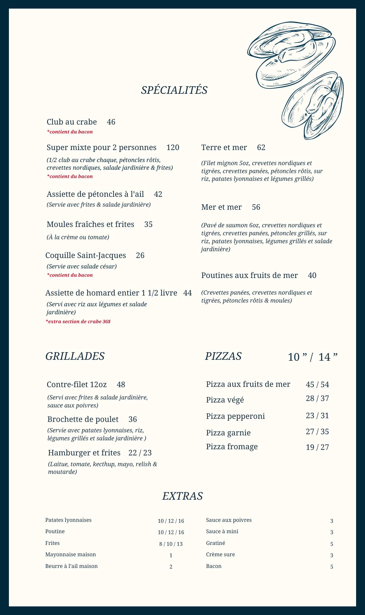 Menu de Restaurant Bar Chez Omer