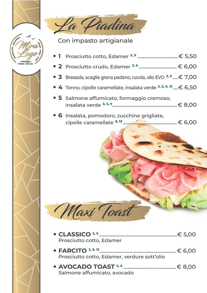 Menu di Bar Miralago Pisogne 