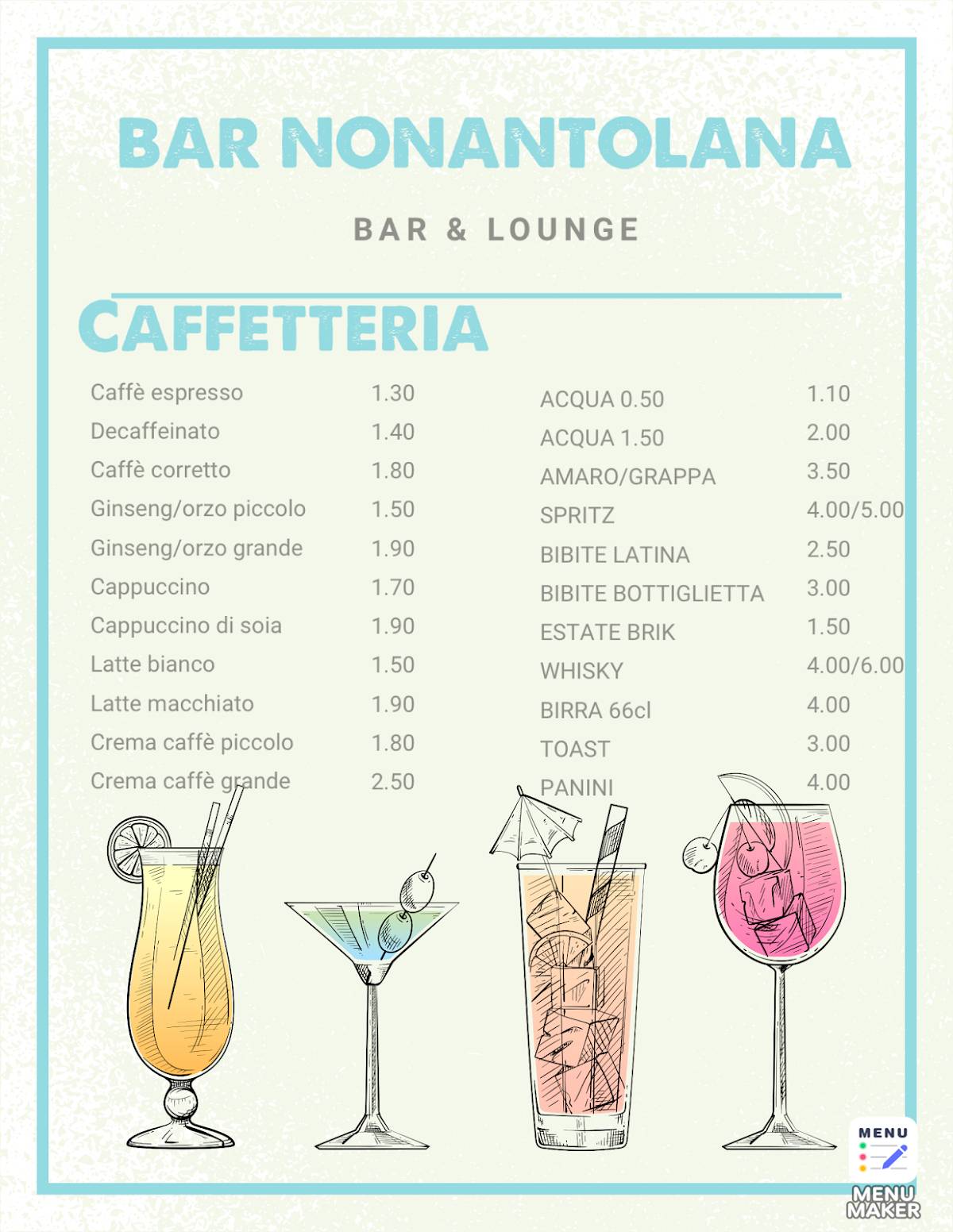 Menu di Bar Nonantolana 