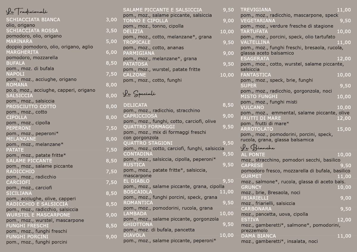 Menu di Bar Pizzeria Al Ponte 