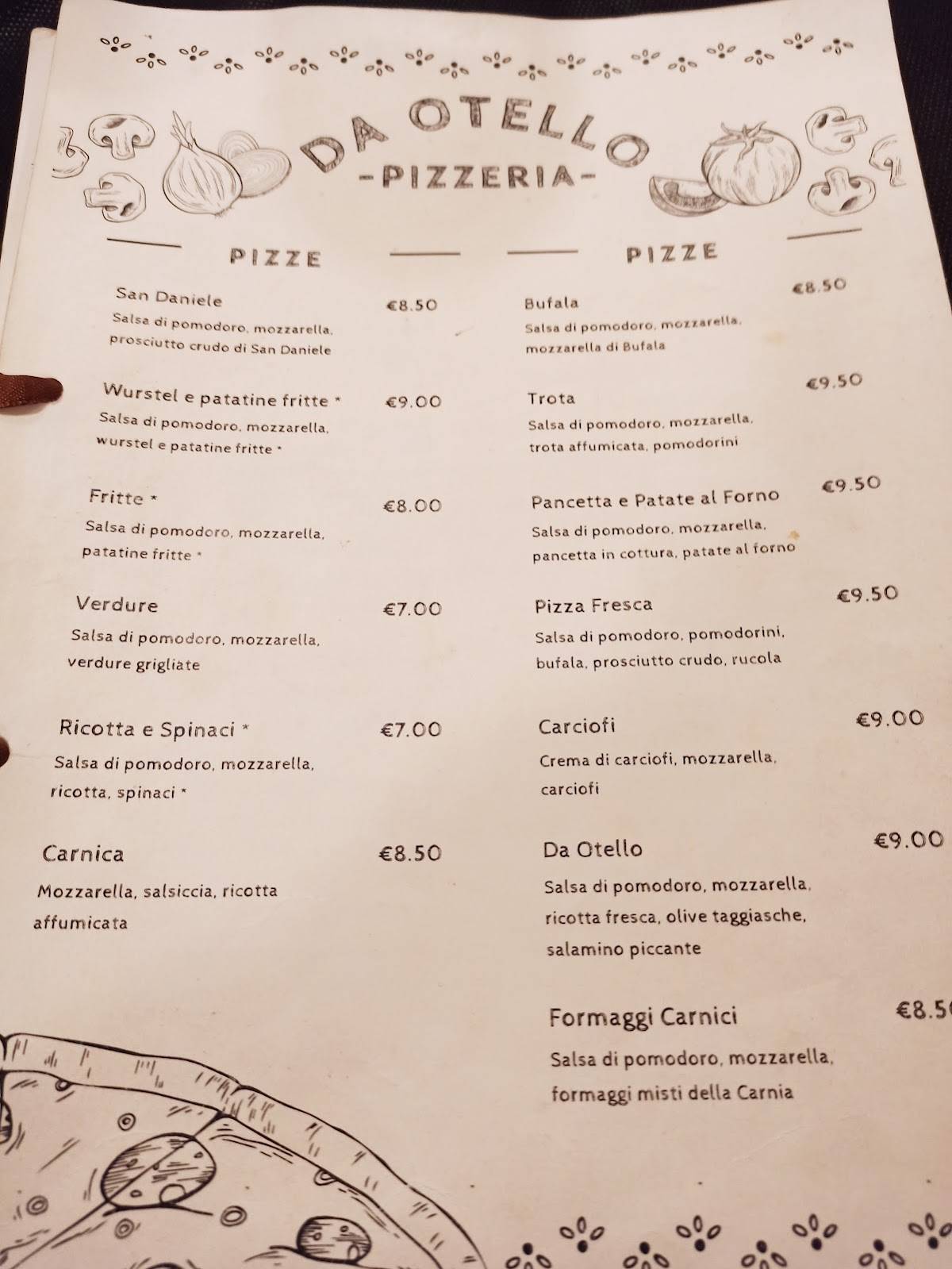 Menu di Bar Pizzeria da Otello 