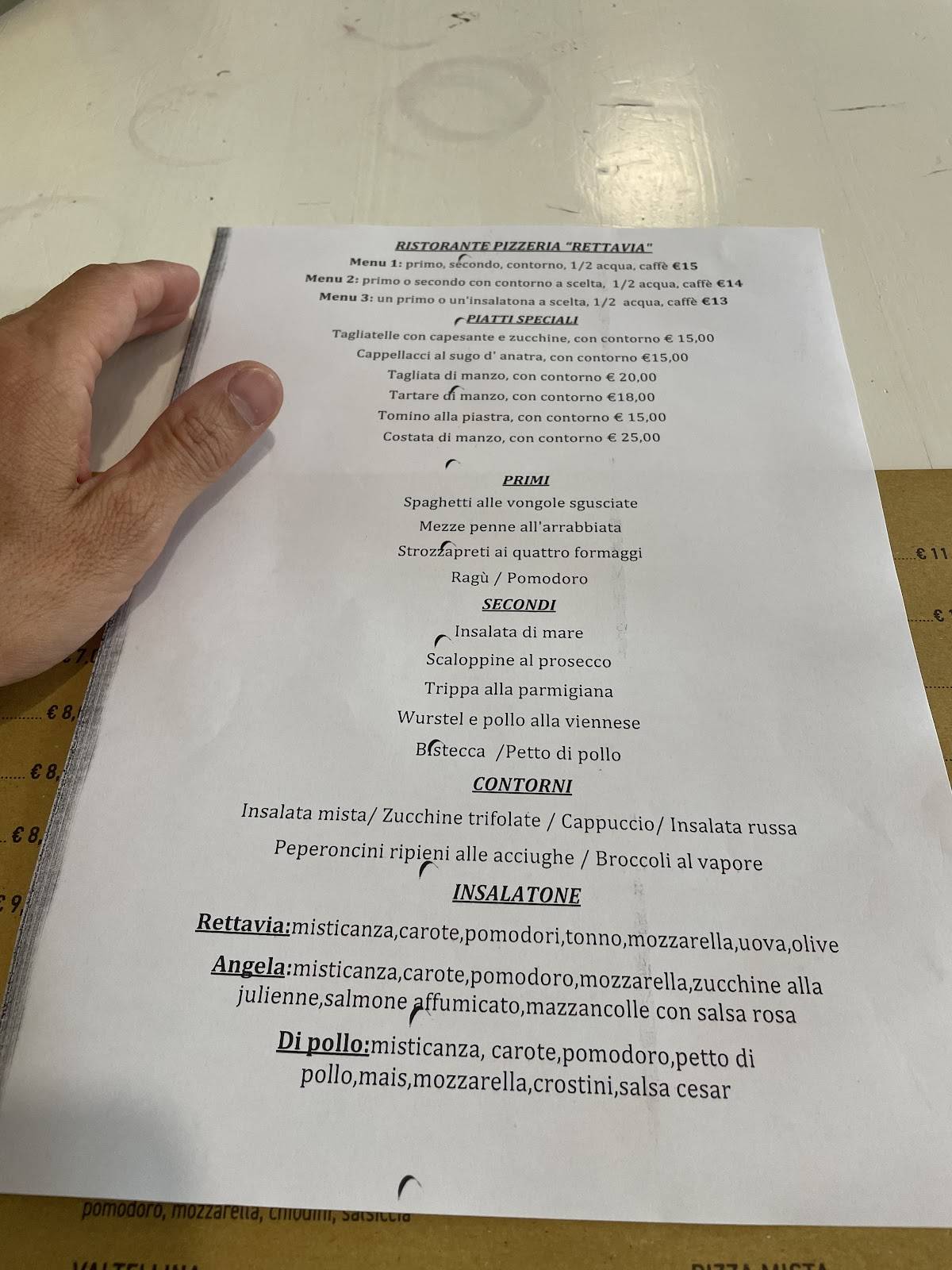 Menu di Bar Ristorante Pizzeria Rettavia 
