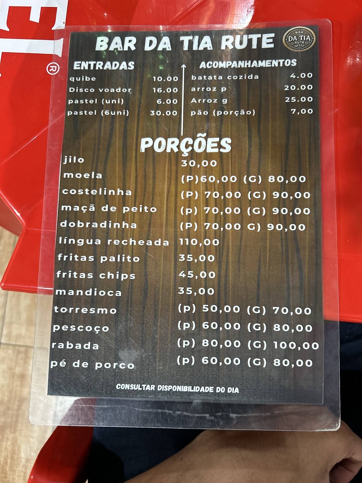 Bar da Tia Rute cardápio