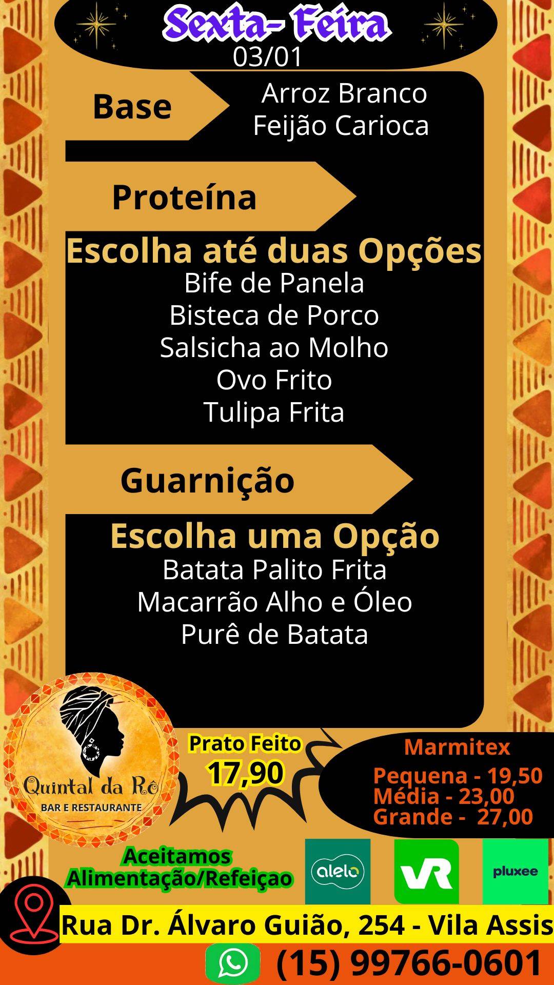 Bar e Restaurante Quintal da Rô cardápio