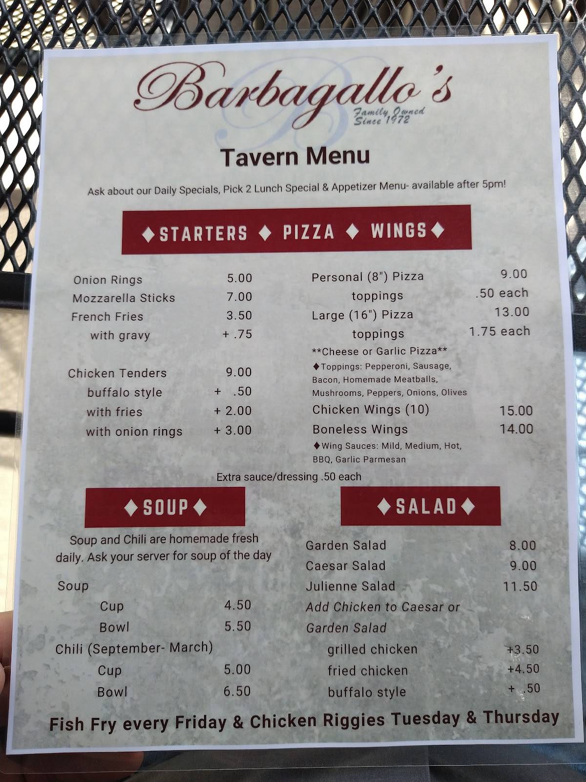Menu at Barbagallo's, East Syracuse