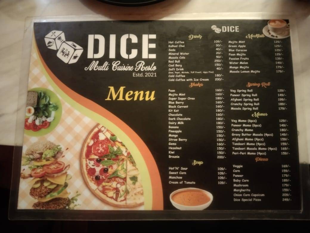DICE Multi Cuisine Restaurent menu