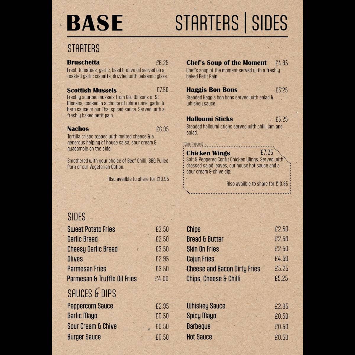 Menu at Base Pizza Pasta Grill pizzeria, Leven