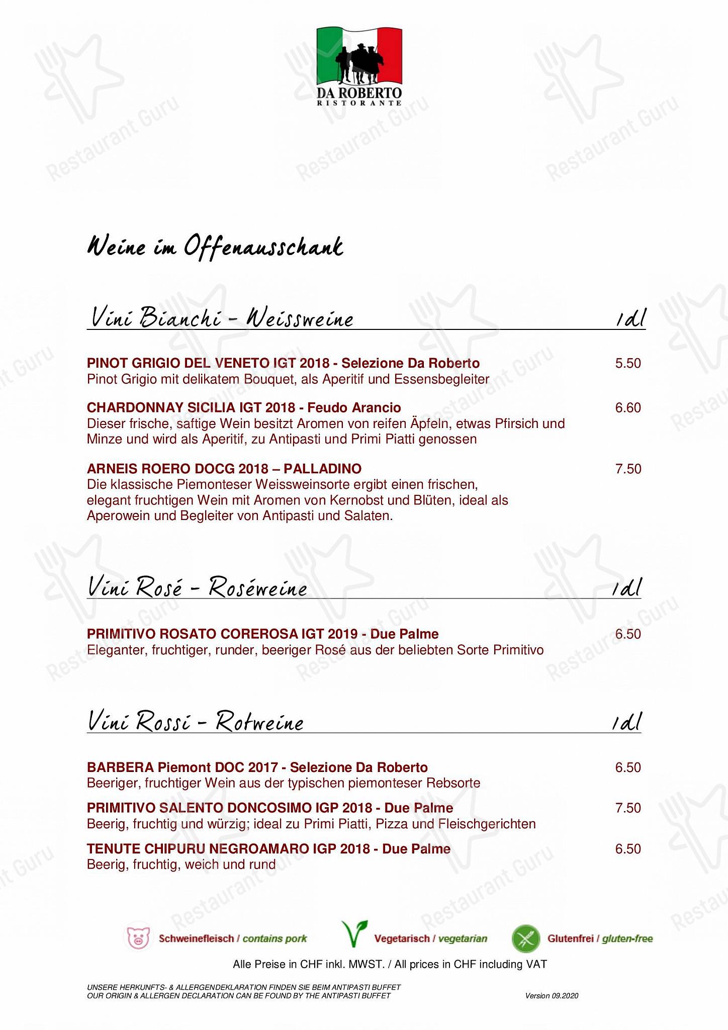 Ristorante Da Roberto in Basilea - Catering Menu