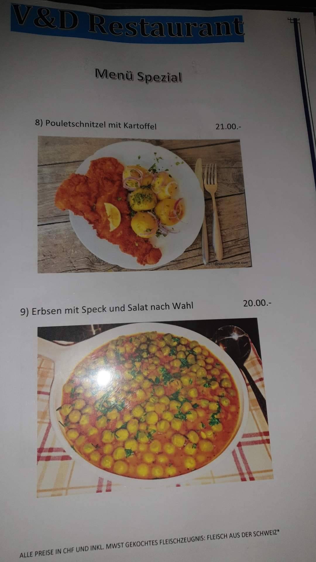 Menu di V&D Restaurant Basel 