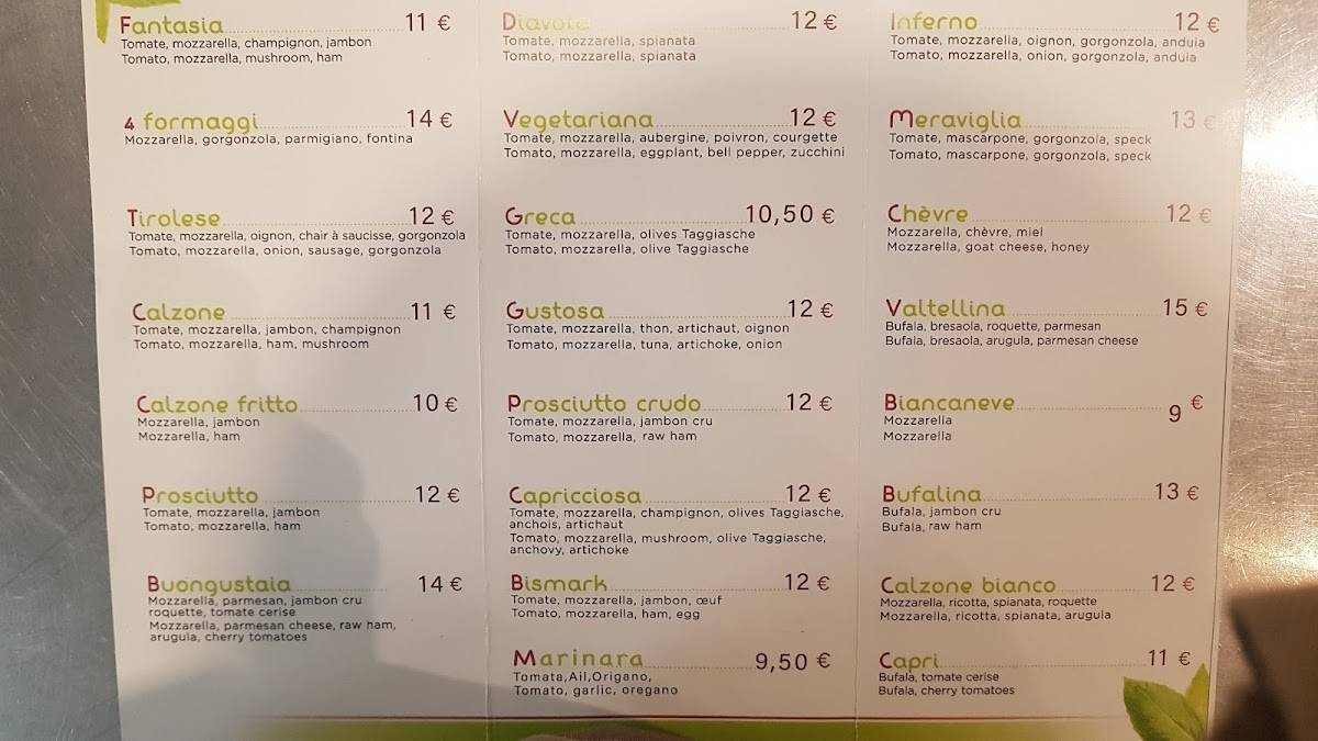 Menu de Basilico Pizza & Plats A Emporter