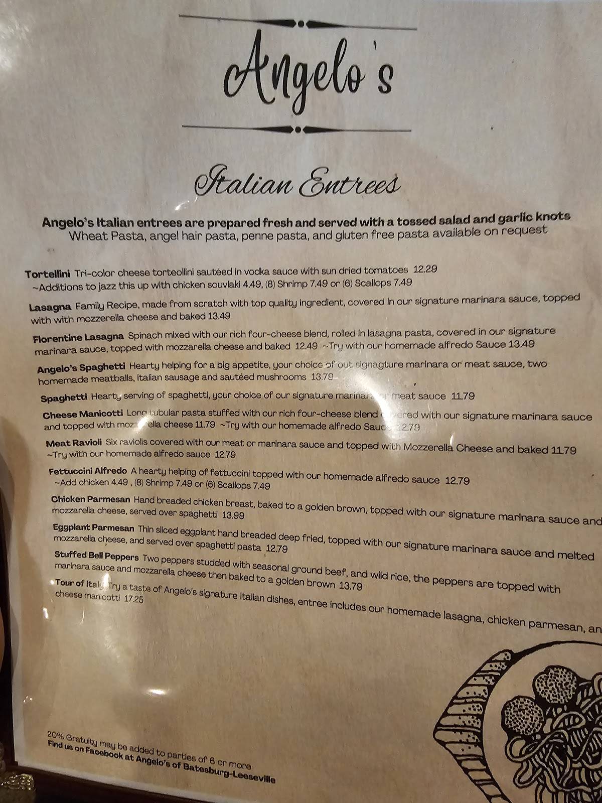 Menu at Angelo's Greek and Italian pizzeria, Batesburg-Leesville